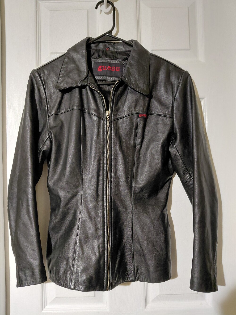 Guess Vintage Women’s Leather Jacket Black Size Small Moto Classic Biker Goth